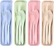 Lnrkai Travel Utensils Set with Case, 4 Sets Wheat Straw Reusable Spoon Knife Forks Tableware, Portable Cutlery Set for Lunch Box Accessories for Adults Kids Travel Picnic Camping or Daily Use