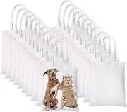 [Generic] 20 Pieces Sublimation Tote Bags Sublimation Blank Canvas Tote Bags Reusable Washable Polyester Grocery Bags for Decorating and DIY Crafting White (20), White, 20