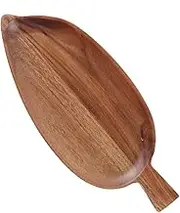 Cozioz Acacia Wood Serving Trays, 33 x 14 cm Leaf Shaped Wooden Trays for Decor, Unique Food Serving Trays, Small Wooden Plates Candle Holders for Kitchen & Home Decor
