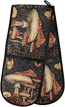 Quteprint Fantastic Mushroom Butterfly Flowers Washable Double Oven Mitts, Heat Resistant Quilted Kitchen Oven Gloves Extra Long Potholder 7" x 35" for Cooking Baking Microwave Grilling Barbecue