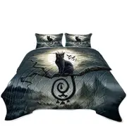 Scary Night Art Moonlight Companions Bats and Cat Coverlet