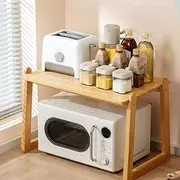 Microwave Rack, Wooden Microwave Stand, 2 Layers Bamboo Microwave Oven Stand, Adjustable Kitchen Storage Shelf Wood Kitchen Counter Storage Spice Rack For Kitchen Office(Color:Original Wood,Size:60cm)