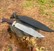 Custom handmade fixed blade hunting Bowie carbon steel Rose wood handle camping