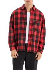 [Nena & Pasadena] Mare Dropped Shoulder Long Sleeve Shirt in Black/Red Check