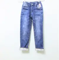 在飛比找Yahoo!奇摩拍賣優惠-韓國 TONY DENIM 蕾絲刷白牛仔褲 褲管反摺牛仔褲長