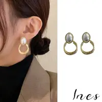 在飛比找momo購物網優惠-【INES】韓國設計S925銀針極簡珍珠復古幾何圈圈造型耳環
