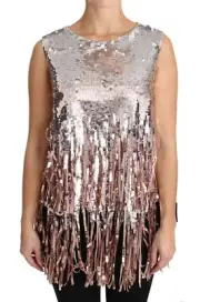Dolce & Gabbana Golden Pink Sequined Fringe Elegance Women's Top Authentic