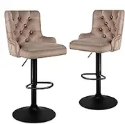 ALFORDSON 2X Velvet Bar Stool Gas Lift, Adjustable Kitchen Barstools with Wraparound Backrest, Swivel Counter Dining Chairs in 95-115cm Seat Height, Home Bar Dining Room Furniture, Bella Brown