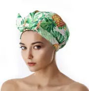 Shower Cap Reusable,ribbon Bow Bath Cap Oversized Large Design Pineapple Leaves