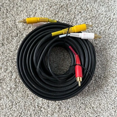 NEW 3-RCA Audio Video Composite Cable Cord Black AV Male to Male Long Length