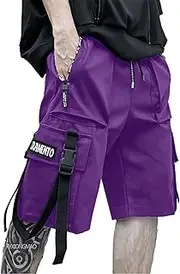 [XYXIONGMAO] Techwear Shorts Mens Cargo Cyberpunk Hip Hop Gothic Japanese Streetwear Men Tech Wear Tactical Goth Pants, Purple, L