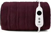Dreamaker Double-Sided Coral Fleece Electric Heated Throw Blanket 160x130cm Heating Rug Plush Snuggle Overheat Protection Adjustable 9 Heat Settings Extra Long Cord Detachable Controller - Cherry