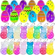 24 PCS Prefilled Easter Eggs with Bunny Pop Bubble Fidget Keychains Toy Stress Reliever Toys Easter Egg Fillers for Kids Boys Girls Easter Basket Stuffers Party Favors Easter Egg Hunt