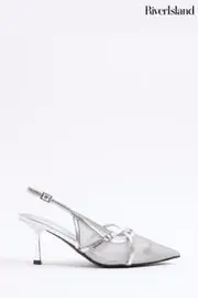 River Island Silver Strappy Sling Court Shoes (AC5942) | $83