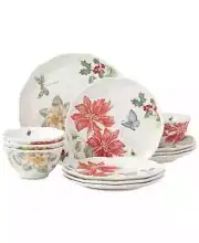 Lenox Butterfly Meadow Holiday 12-Piece Dinnerware Set Poinsettias and Jasmine D