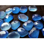 11x12mm-12x15mm Blue Chalcedony Rose Cut Cabochons, Blue Flat Cabochons
