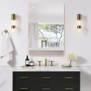 24”X36” Gold Bathroom Mirror for over Sink Rounded Rectangle Gold Frame Mirror,