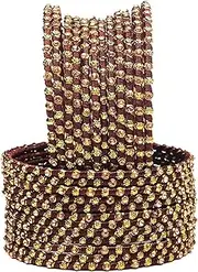 [Tongari] Multicolor Metal bangles/kada Set wrapped in Silk Thread & golden dots for Women & Girls (24 Pcs) {Brown}