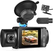 3 Channel Dash Cam Front and Rear Inside, 2.0'' 1296P Dash Camera for Cars, Dash cam 3 Way Triple Car Camera with Super Night Vision,Wide Angle,Loop Recording, G-Sensor, 24 Hours Recording