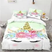 v1317 Bed Sheets Unicorn Floral Printed Bedding Set /Pcs Duvet Cover Pillowcase Printed Quilt Cover Twin Full Queen King Home Textile Gift 3-Piece Bed