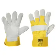 1 Pair Large (One Size) Pro Choice Yellow/Grey Leather Gloves