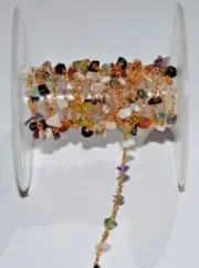 beaded bulk rosary chain, multi chips beads Gold plated jewelry making chain