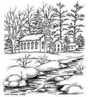 Christmas Winter Church Stream NORTHWOODS Wood Mounted Rubber Stamp NEW P10553
