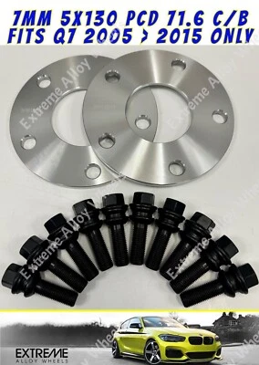 Alloy Wheel Spacers 7mm For Fits Audi Q7 Volkswagen Touareg + Bolts 5x130 71.6