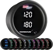 GlowShift 10 Color Digital 300 F Dual Temperature Gauge Kit - for Water, Oil, Transmission Temp - Includes Electronic Sensors - 2 Multi-Color LED Displays - Tinted Lens - 2-1/16" (52mm)