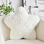 Star Pillow, 19.7" Star Shaped Plush Pillow for Couch Bed Sofa, Cute Decorative Throw Pillows with Soft Faux Fur Room Decor for Bedroom Living Room (White)