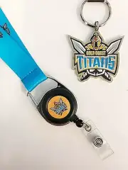 SET OF 2 GOLD COAST TITANS NRL TEAM RETRACTABLE LANYARD + METAL LOGO KEY RING