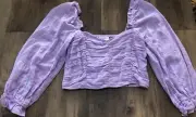 SKYLAR + MADISON Women's Sz S CROP TOP Gathered Long Sleeve Lavender BLOUSE NWT