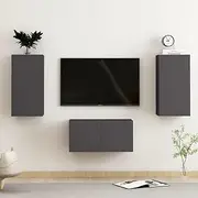 3 Piece Floating TV Cabinet Set, Grey Engineered Wood Wall Mounted Entertainment Unit for Living Room Media Storage