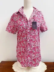 Crewcuts Liberty Fabrics Pink Red Berry Floral Short Sleeve Button Up Shirt 16