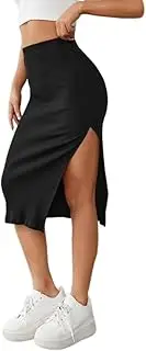 [Generic] Women's Elastic Waist Split Thigh Pencil Bodycon Midi Skirt