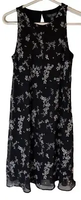NWT Lauren Ralph Lauren Midi Dress Sz 6 P Black Floral Flutter Collar Bias Cut