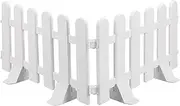 Ipetboom 2pcs White Plastic Picket Fence Garden Border for Courtyard Decor, Flower Garden Edging for Grass Lawn With 4 Base
