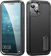 Shockproof Case for iPhone 14 Case with Kickstand,Military Grade Drop Protective,Heavy Duty Hard Back 3-Layer Protective Phone Cover for iPhone 14 (Black)