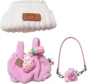 Mrltau Cute Baby Casual Stile Clothes For Labubu Keychain Doll, With Knitted Beanie & Plush Overalls & Camera Deco, Outfit Accessories for Labubus 1./2./3 .Generation Blind Box(pink)