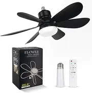 EEK Ceiling Fans with Light and Remote Control, Socket Fan Light with Dimmable Lights, E26/E27 Plug in Base, 3 Speeds, 3 Color Temperatures, 1600 Lumens 40W Fan Lights for Bedroom Living Room(Black)