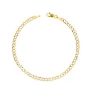 14K Yellow Gold Solid 4mm Diamond Cut White Pave Cuban Curb Chain Bracelet 7"-9"