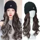 Highlights Ski Knitted Cap Wig Hairpiece Long Water Wavy Hair Autumn Winter