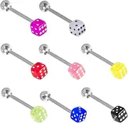 [CJKDXDH] 8 Pcs Stainless Steel Tongue Rings Multi-color Dice Tongue Piercing Jewelry Decoration Barbell Body Piercing Jewelry for Women Men