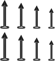 Jewel Barrel 8pcs Labret Piercing Jewellery Lip Studs for Tragus, Helix, Monroe, Medusa, Snake Bites | 16G (1.2mm) Flat Back Studs for Men & Women | 6mm 8mm 10mm12mm Length with Cone