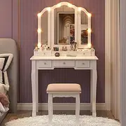 Longtesun Makeup Vanity Set Teen Vantity Set White Vanity Desk with Mirror and Lights Vanity Table with Lights Makeup Vanity with Lights Vanity Mirror with Lights Desk and Chair Makeup Vanity Table