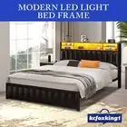 Bed Frame Bedroom Furniture Mattress Base Upholstered PU Metal RGB Double Size