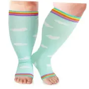 Open Toe Plus Size Compression Socks for Women & 3X-Large-4X-Large Mint Green