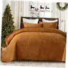 Velvet Quilt Set King Size - Luxury Cozy King/Cal.King Cross - Gold Caramel