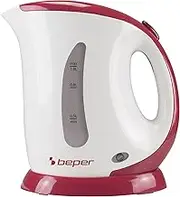 BEPER BB.050 Electric Kettle, 1L Capacity, Graduated Indicator, Automatic Shutdown, Fast Boiling, White/Red