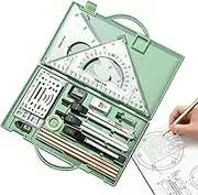 Drafting Tools, Professional Geometry Set with Metal Rulers, Triangle Ruler Compass and Protractor Set, Drawing Pencils, Drafting Supplies